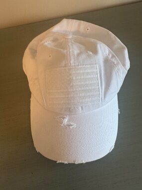 Distressed White Dad Hat with Embroidered Flag Patch